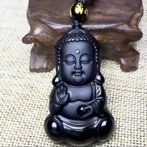 Natural Black Obsidian Buddha Pendant